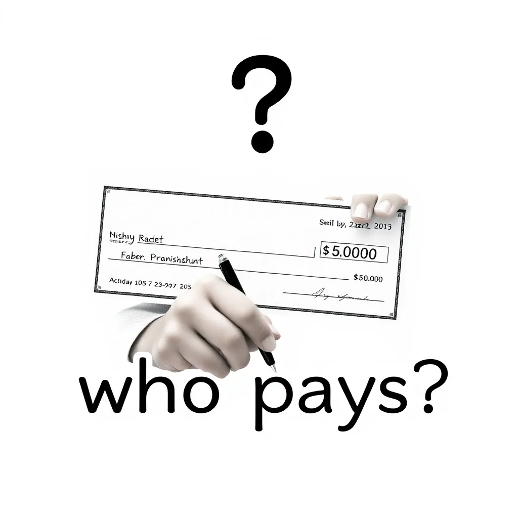 A check and words "who pays"