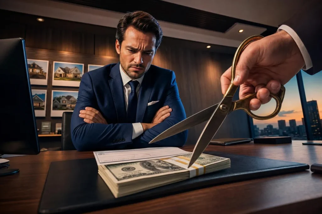 A professional and money being cut.
