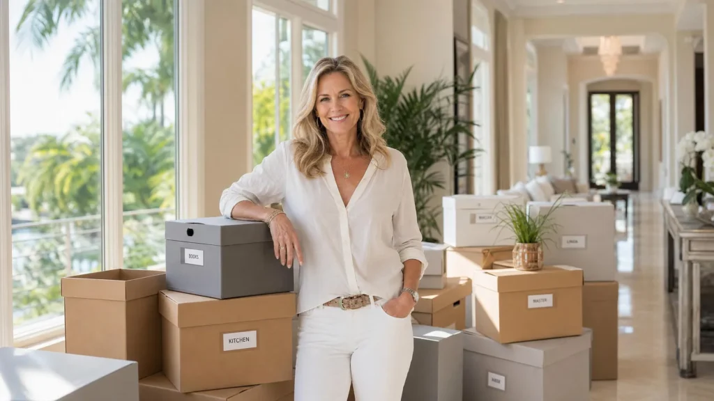 A woman with moving boxes