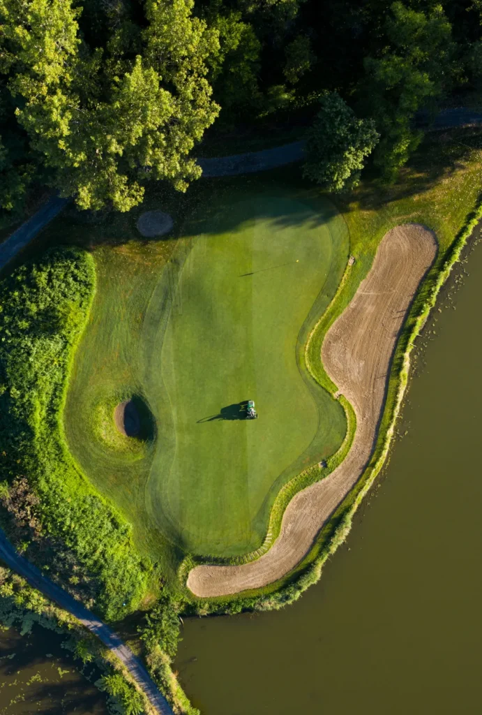 Aerial view of a Naples golf course green