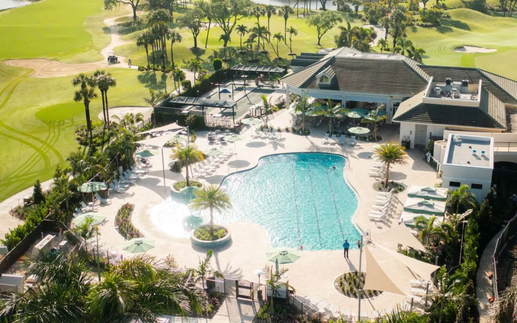 Aerial view of the pool and clubhouse at Kensington Golf and Country Club