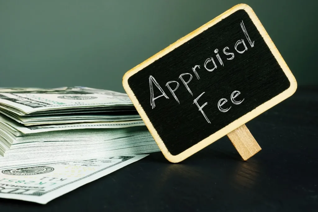 Appraisal fee sign beside cash