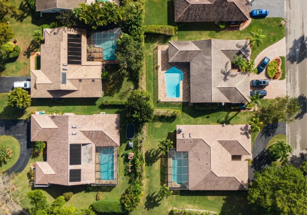 Arial shot of 4 homes in a community