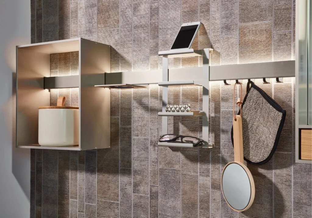 Bathroom shelving and organizer with back lighting