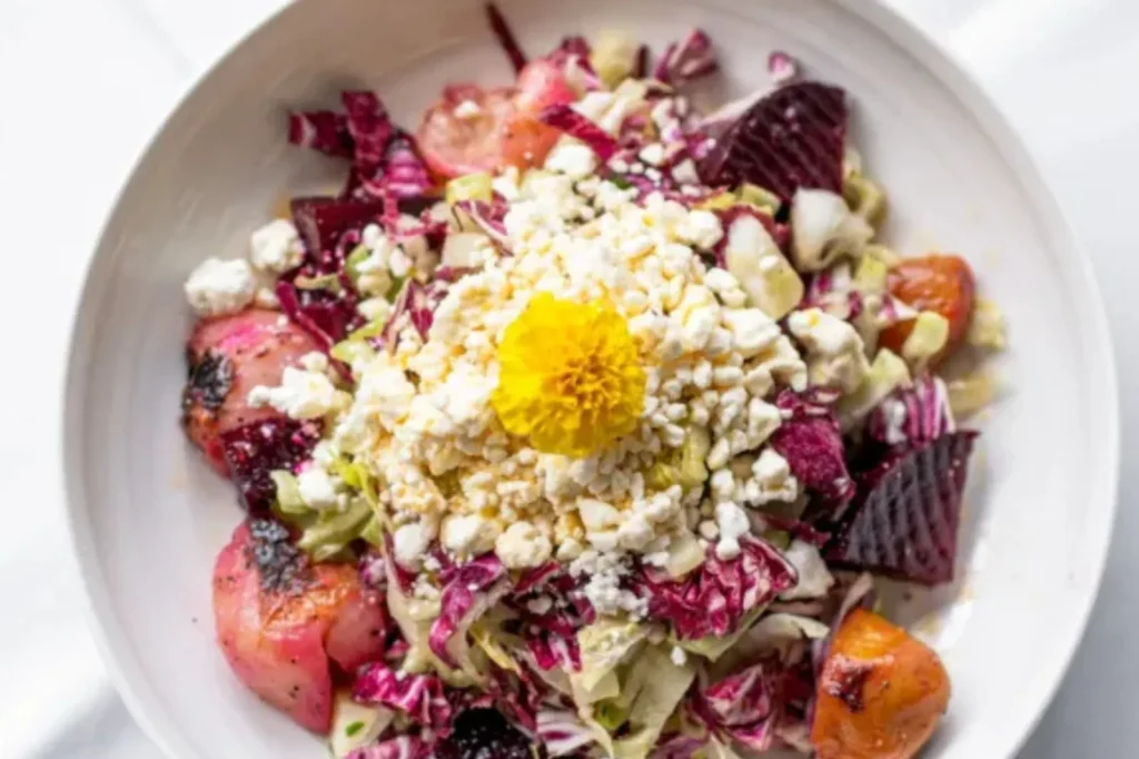 Beet salad with crumbled cheese at Casa Cotzelli