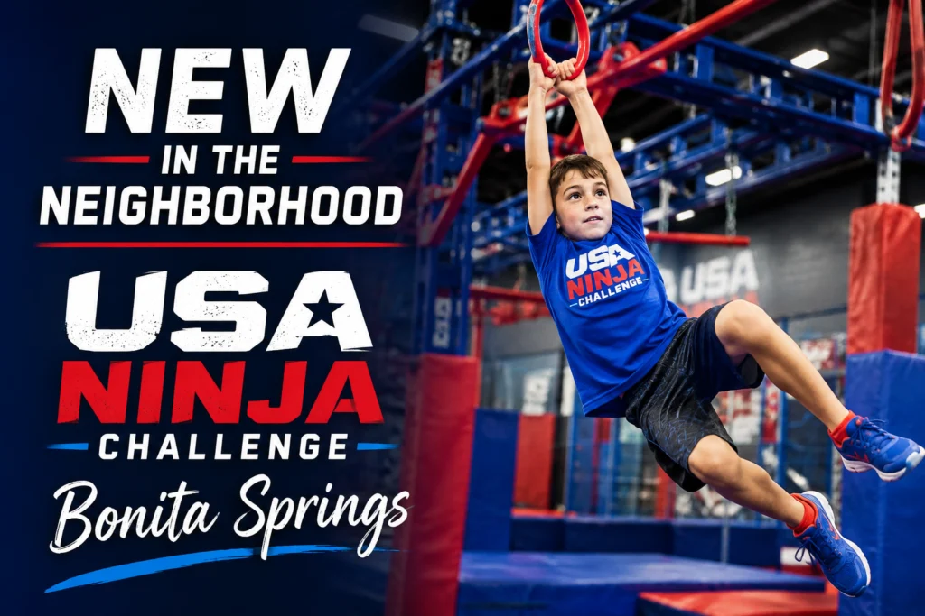 Boy climbing an obstacle at USA Ninja Challenge in Bonita Springs