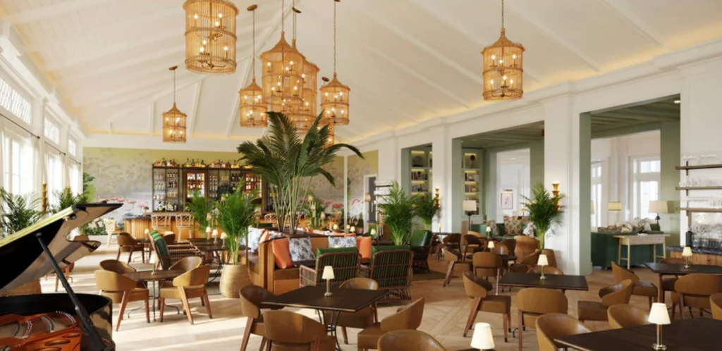 Bright lobby lounge at Four Seasons Resort Naples Beach Club