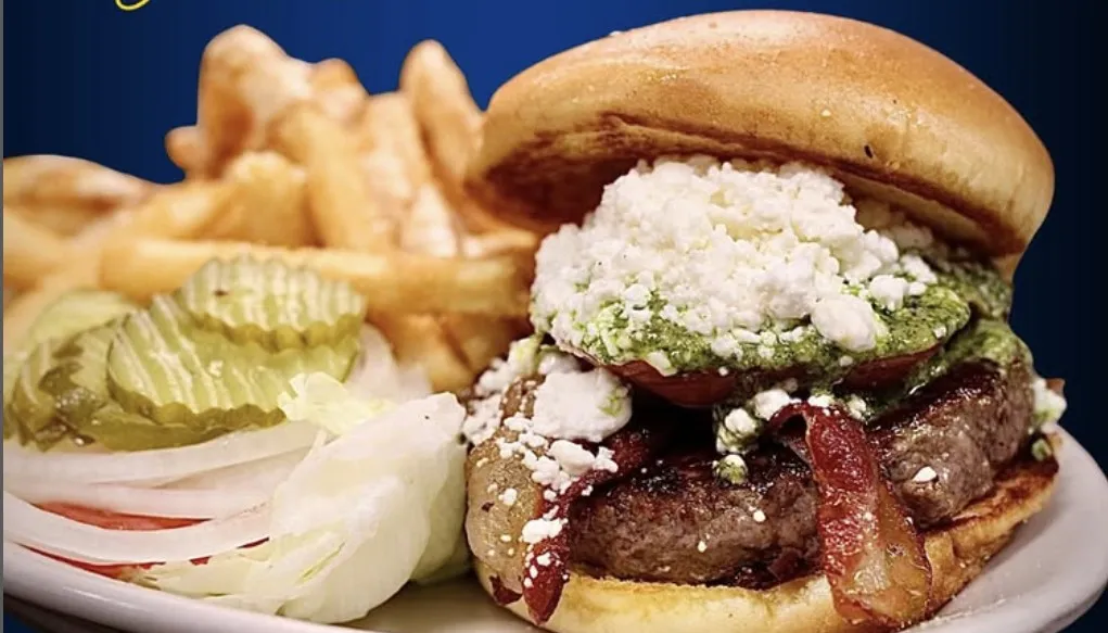 Brooks hamburger with feta cheese