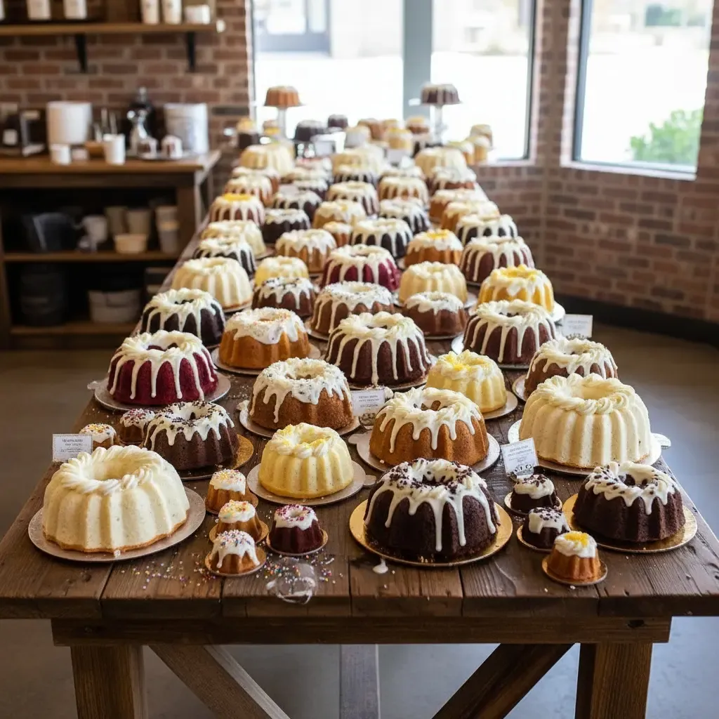 Bundt cakes on a table