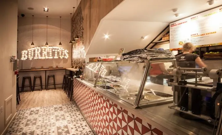 Burrito assembly line counter at Crazy King Burrito