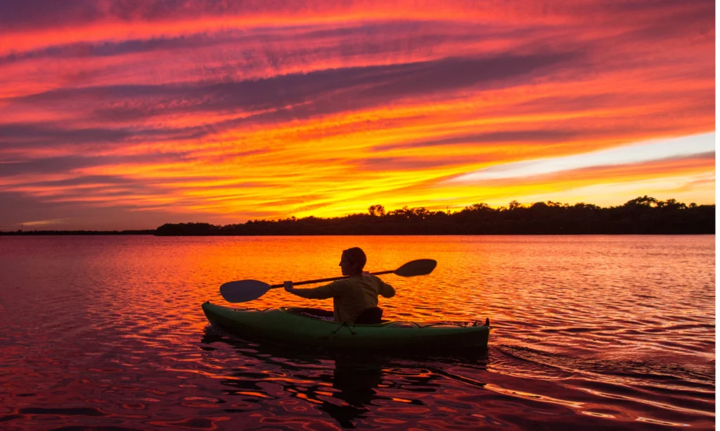 Canoeing at sunset