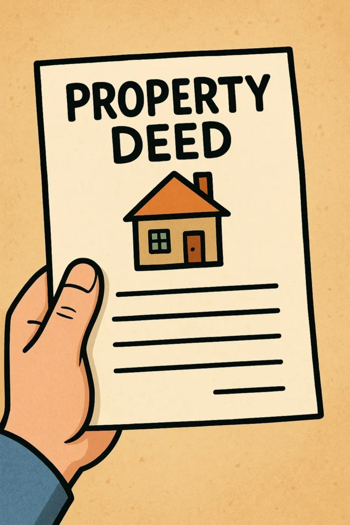 Cartoon of a hand holding a property deed