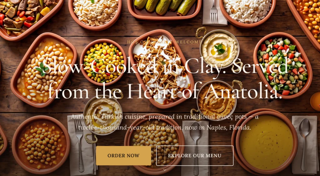 Clay Pot website banner with Anatolian dishes cooked in clay