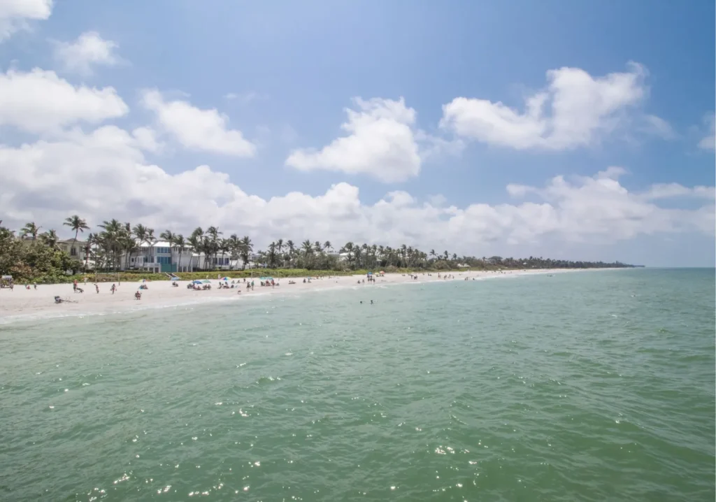 Close up of beach shore line from the water perspective