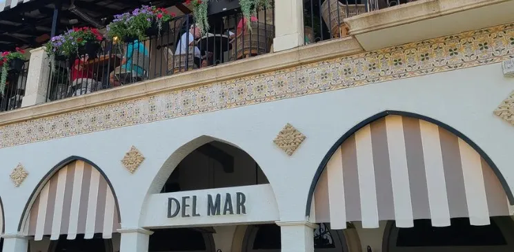Close up of Del Mar restaurant sign
