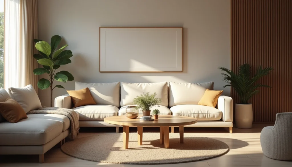 Close-up view of a beautifully staged living room