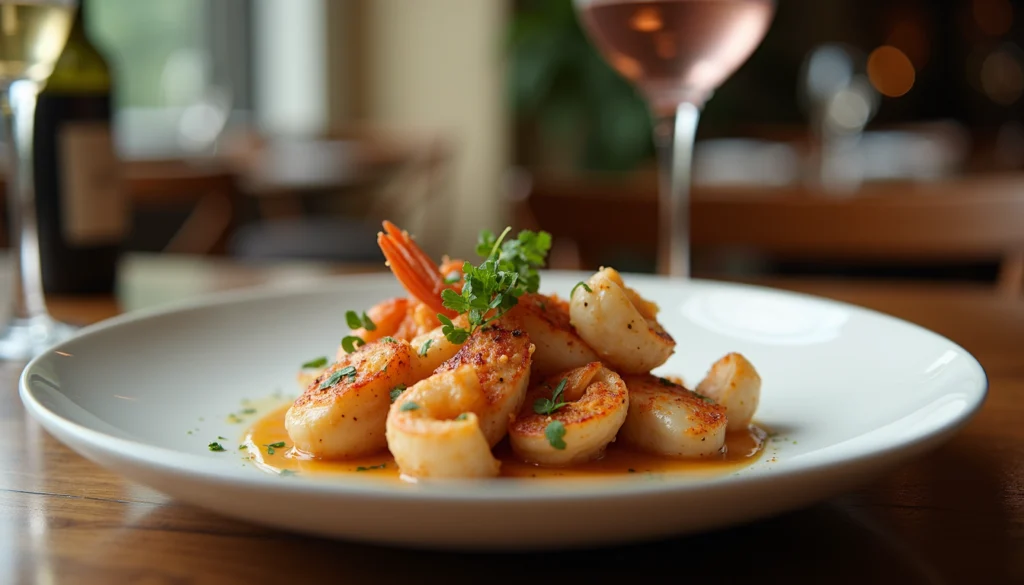Close-up view of a seafood dish served at a Naples restaurant