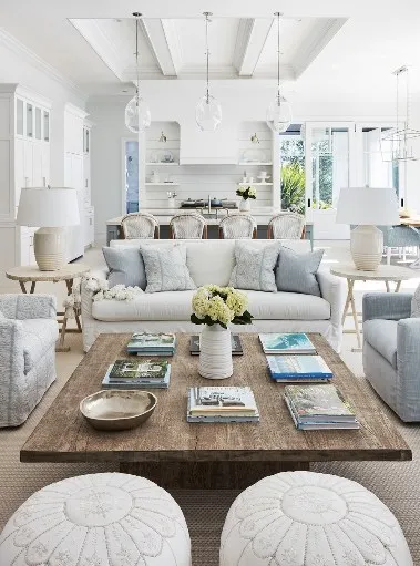 Coastal contemporary living room at Serena & Lily