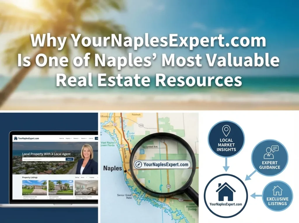 Collage showing YourNaplesExpert.com local market insights and listing tools