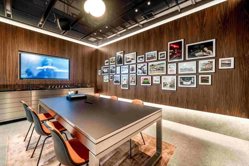 Conference room area inside Porsche Studio Naples