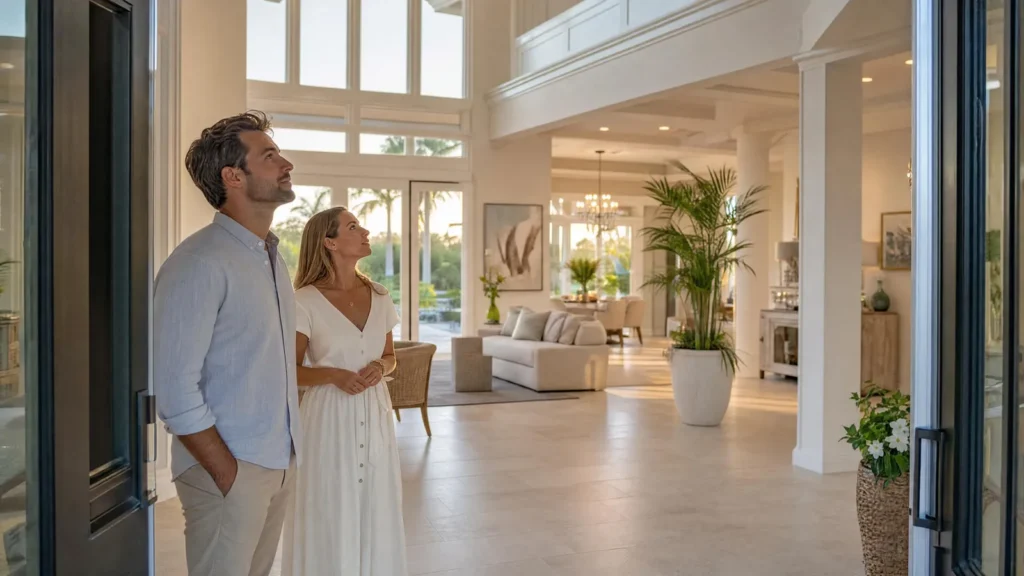 Couple at home showing