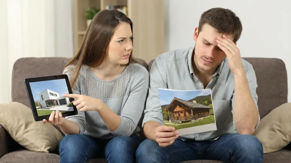 Couple disagreeing over house