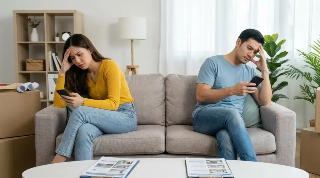 Couple disagreeing over house