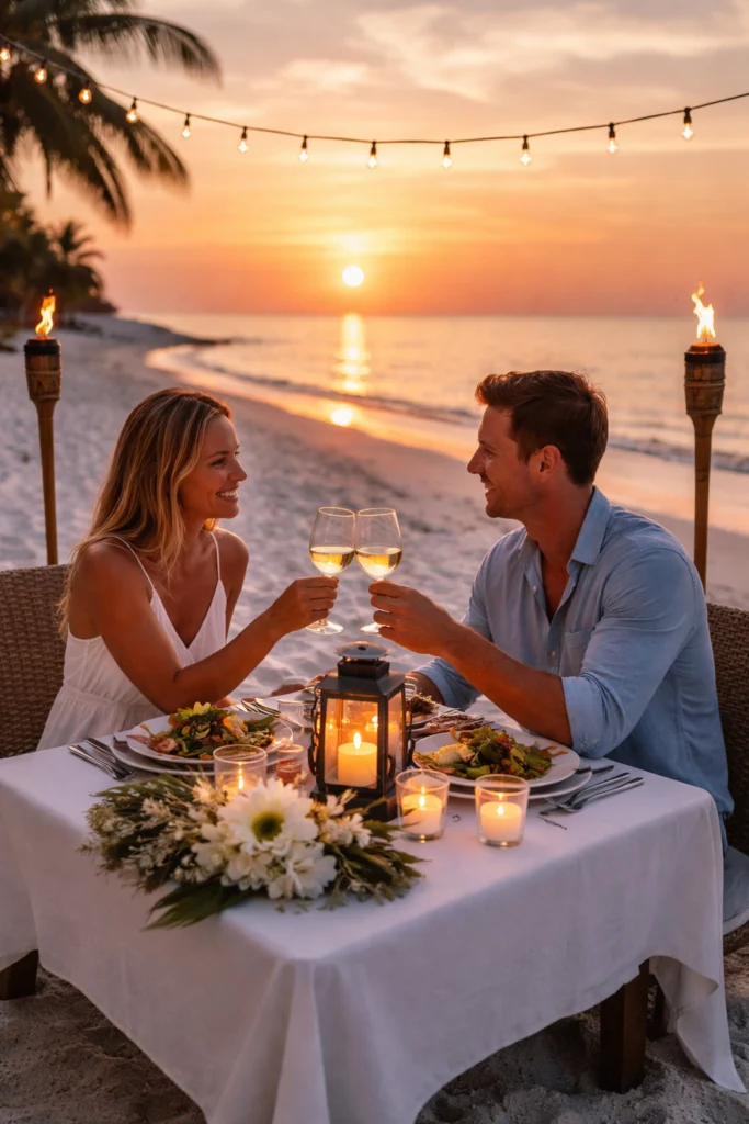 Couple eating on the beach