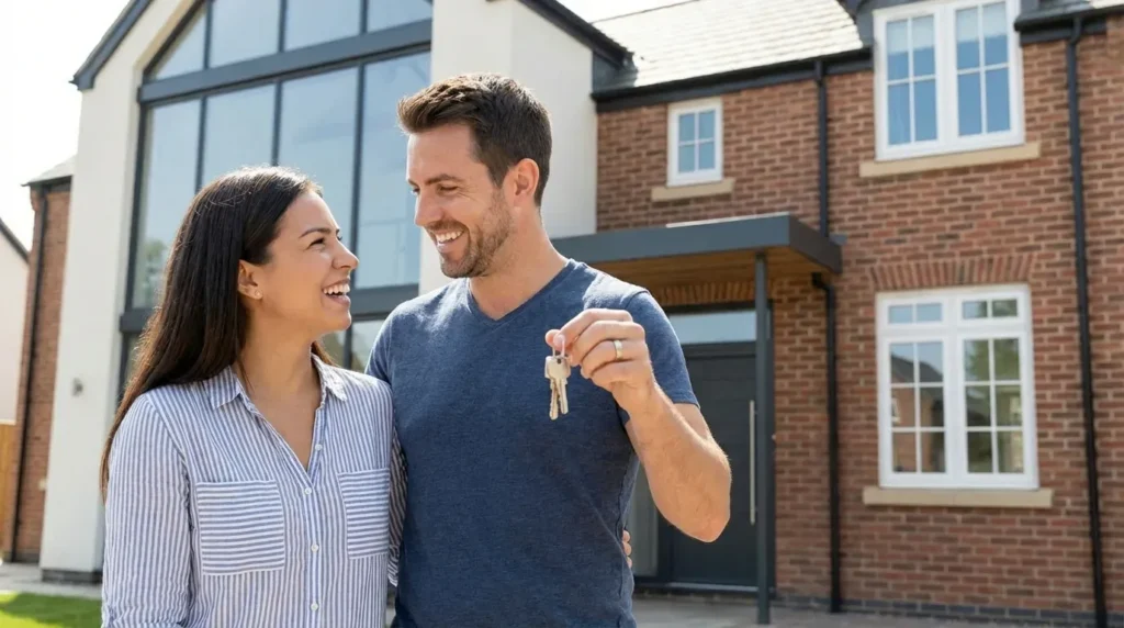 Couple with keys to their new house