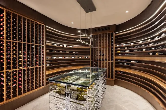 Curved floor-to-ceiling wine cellar at Rosehill Wine Cellars