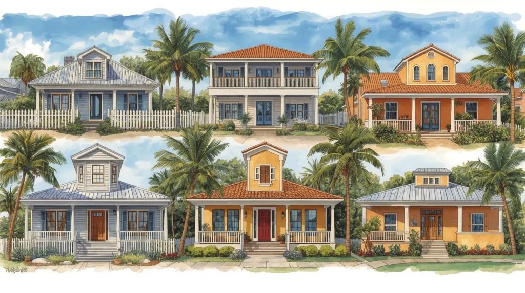 Drawing of florida style homes