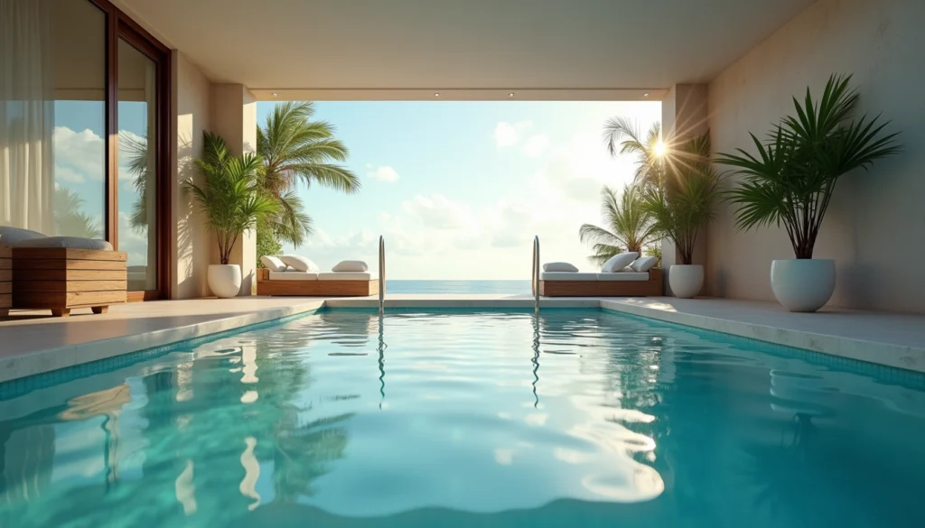 Eye-level view of a luxury pool area in a Naples vacation home