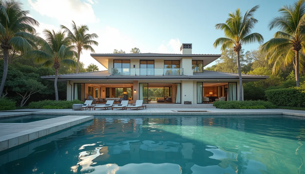 Eye-level view of a luxury waterfront home with a private dock in Naples