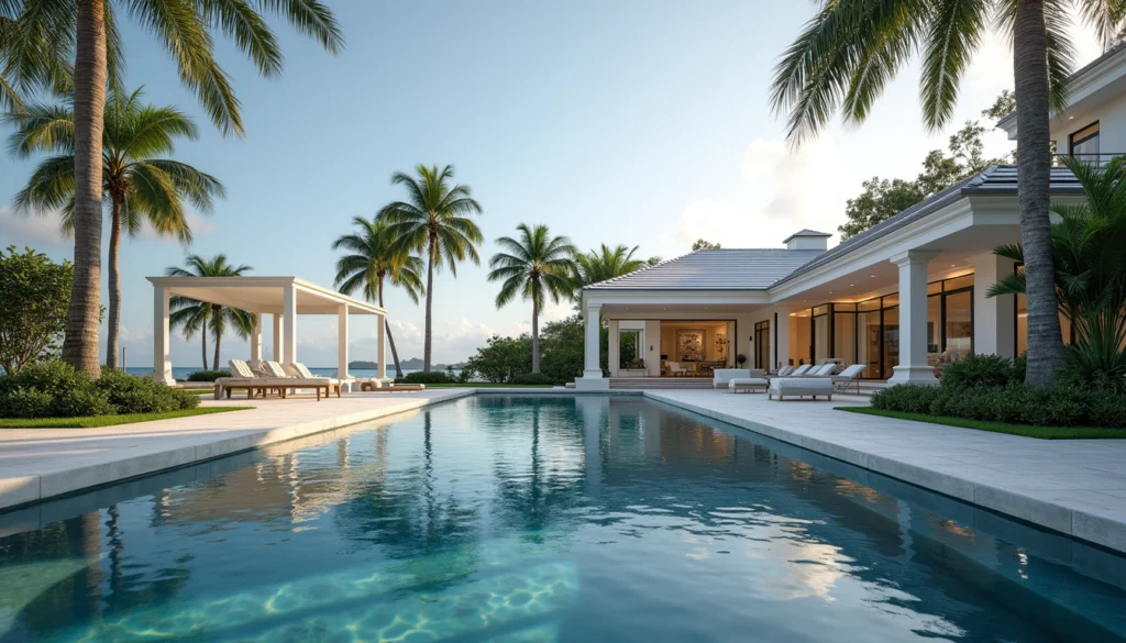 Eye-level view of a luxury waterfront home with a private dock in Naples