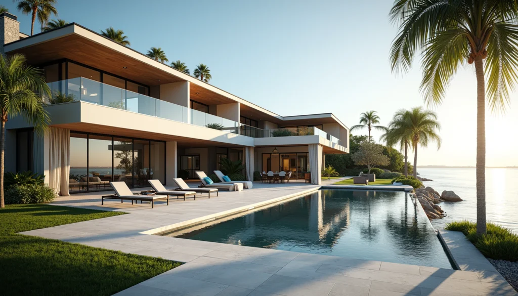Eye-level view of luxury waterfront home in Naples