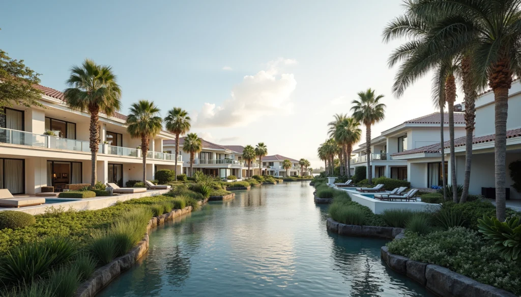 Eye-level view of luxury waterfront homes in Naples