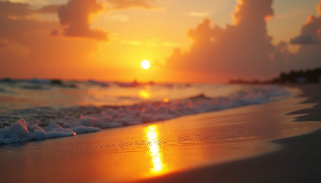 Eye-level view of the sun setting over Naples Beach