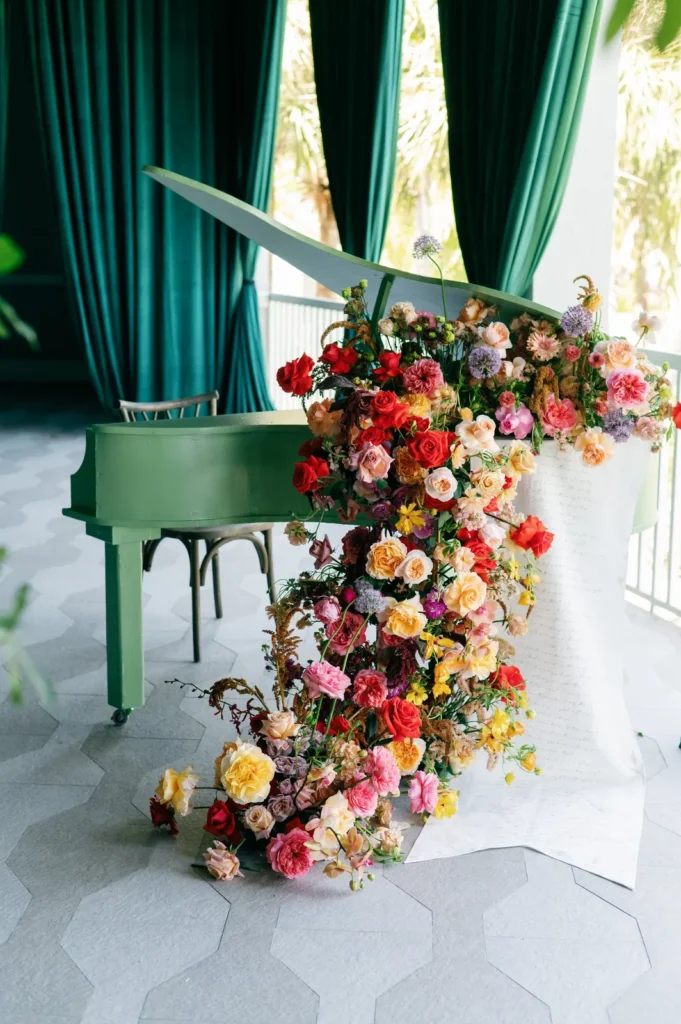 Flowers flowing from grand piano