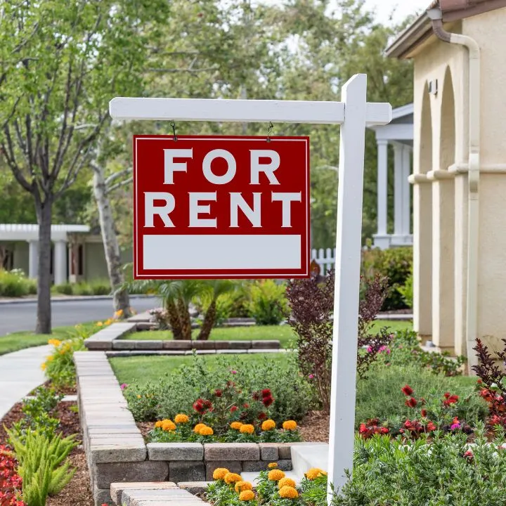 For rent sign in front of a home