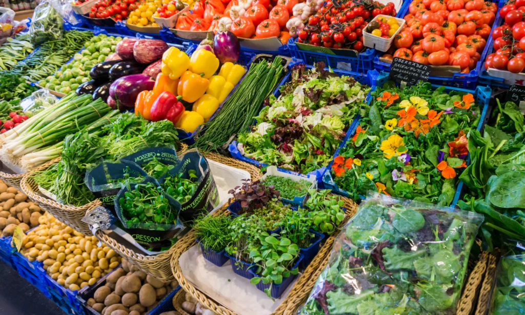 fresh produce at a farmers market