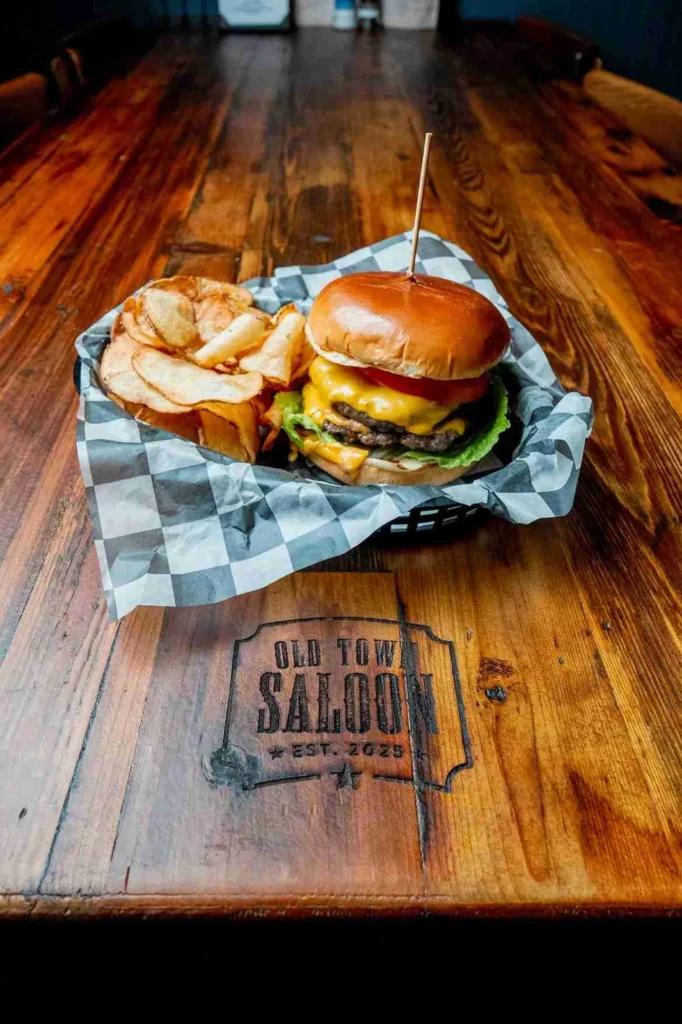 Hamburger with chips plate