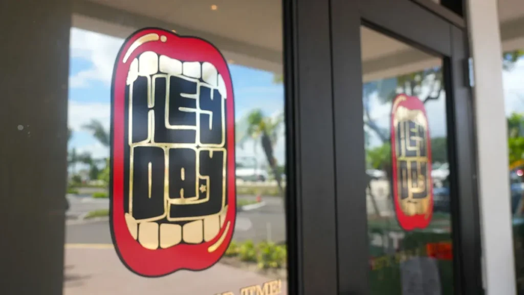 Heyday Cookshop logo on the restaurant's glass door