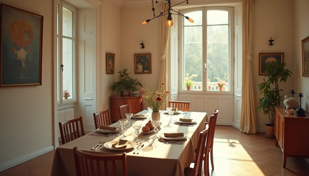 High angle view of a beautifully staged dining room