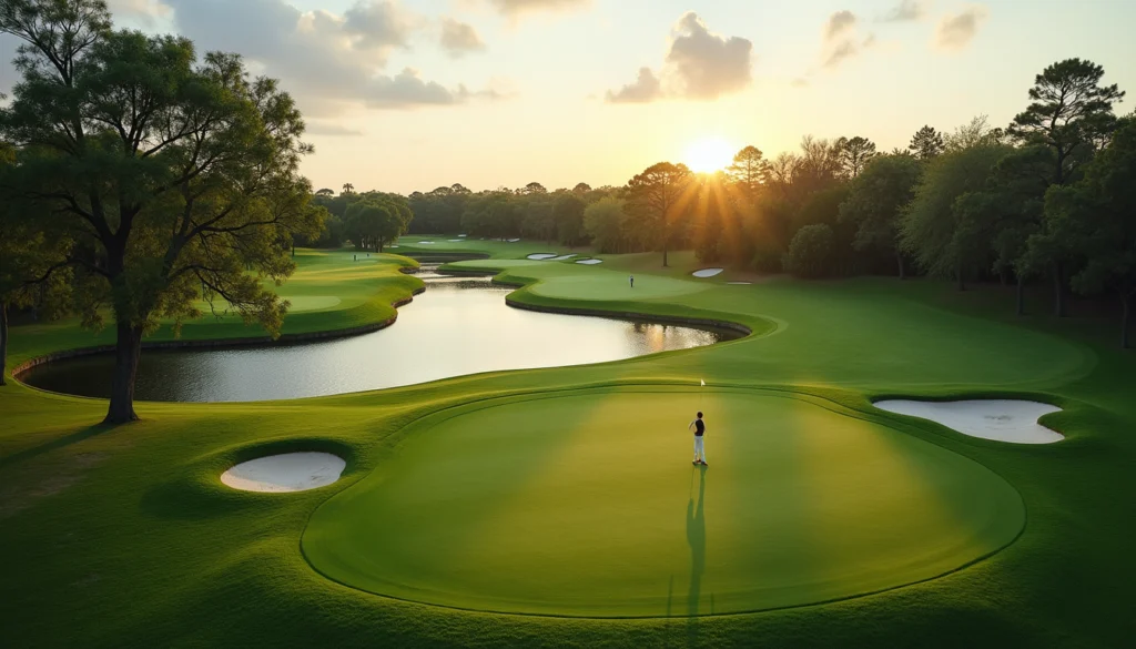High angle view of a golf course with players in Naples, Florida