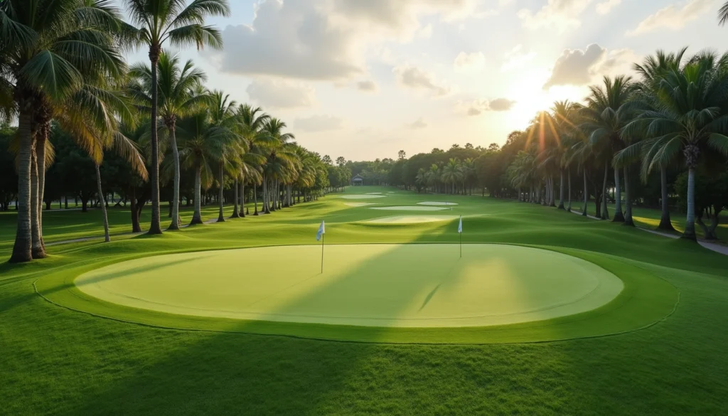 High angle view of a Naples golf course with lush green fairways