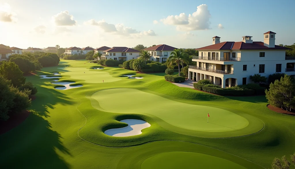 High angle view of golf course near luxury homes in Naples