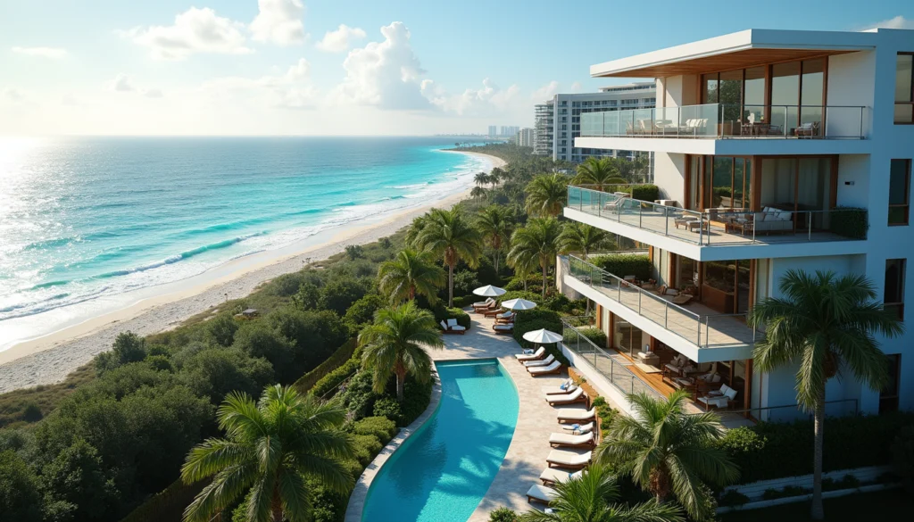 High angle view of luxury condominium overlooking Naples coastline