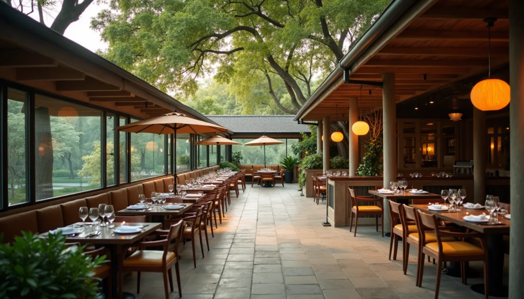 High angle view of outdoor dining area at The Turtle Club