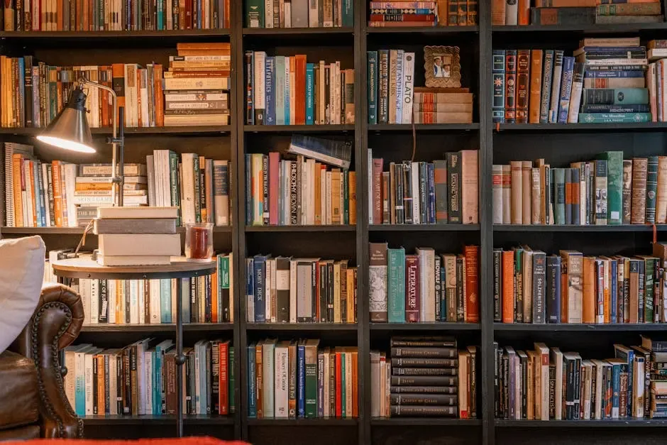 Home library with floor-to-ceiling bookshelves