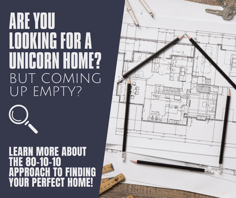 House plans graphic asking are you looking for a unicorn home, about the 80-10-10 rule